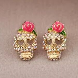 Halloween Skeleton Gold Crystal Earrings